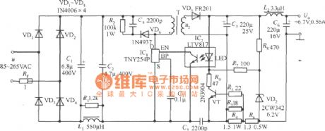 Mobile Phone Battery Constant Current Charger(TNY254P +6.7V、0.56A) Circuit