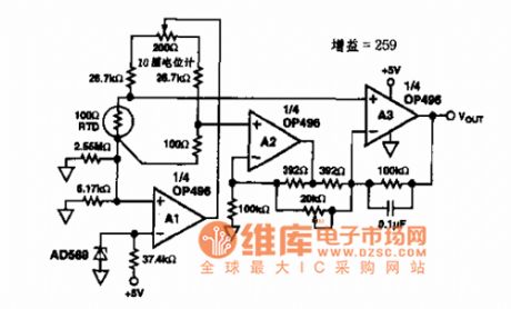 Single Supply RTD Amplifying Circuit