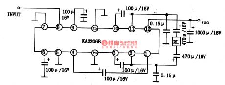 KA2206B-2W stereo audio power amplifier integrated circuit diagram