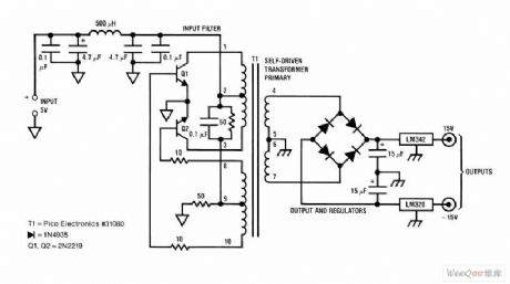 Discrete Device-composed Power Supply of Changing 5V to ±15V Circuit