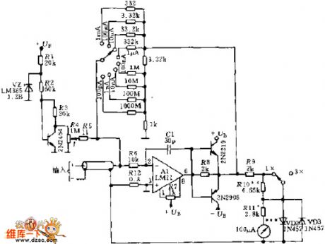 Circuit measurement circuit with the range of 100nA-1mA