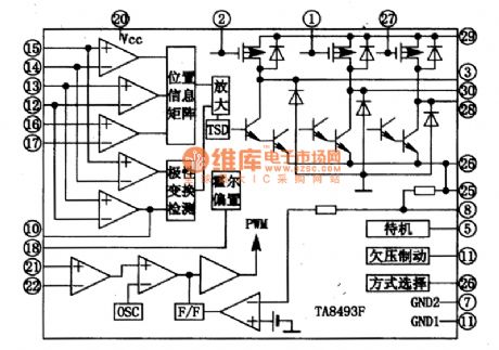 TA8493F spindle three-phase motor driver integrated circuit