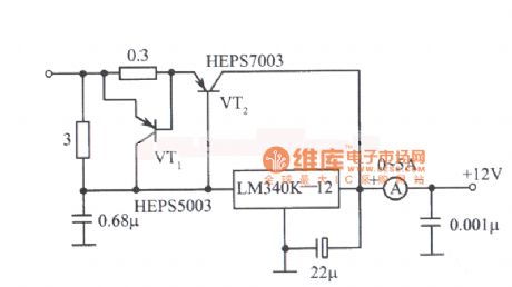 12V, 5A power supply circuit diagram composed of LM340K integrated voltage regulator