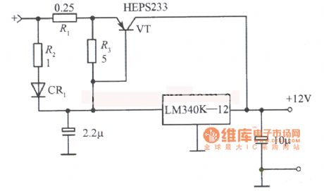 12V 10A regulated power supply circuit composed of LM340K-12