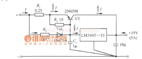 15V, 5A power supply circuit diagram composed of LM340T-15