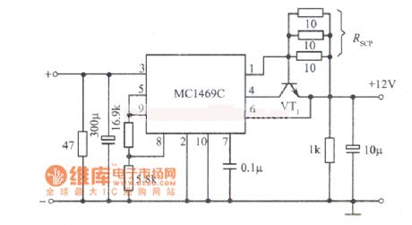 12V regulated power supply circuit diagram with high stability composed of MC1469C integrated voltage regulator