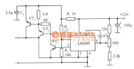 12V, 10A regulated power supply circuit diagram composed of LM305