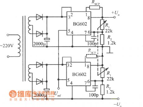 Positive and negative output voltage integrated regulated power supply (BG602) circuit diagram