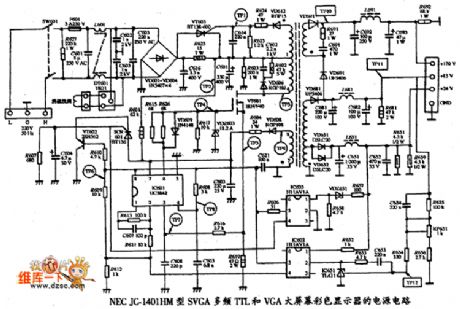 NEC JC-140HM-type VGA Color Display Power Supply Circuit