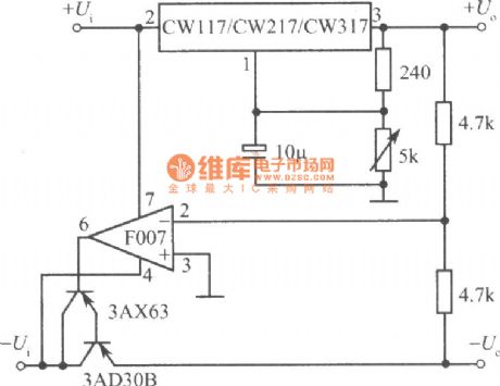 Positive and negative output voltage tracking regulated power supply integrated circuit diagram 1
