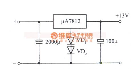 13V regulated power supply circuit diagram composed of μ7812