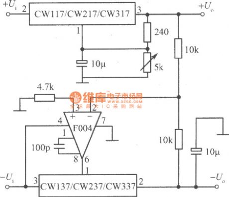 Positive and negative output voltage tracking regulated power supply integrated circuit diagram 2