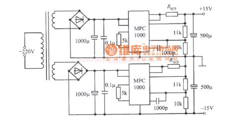 ±15V, 10A power supply circuit diagram composed of MPC1000