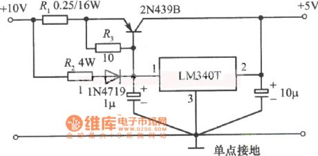 5V, 5A regulated power supply circuit diagram composed of LM340T integrated voltage regulator