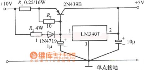 5V, 5A regulated power supply circuit diagram composed of LM340T integrated voltage regulator
