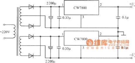 The integrated regulated power supply circuit diagram with positive and negative voltage output