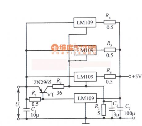 Parallel regulated power supply circuit composed of LM109