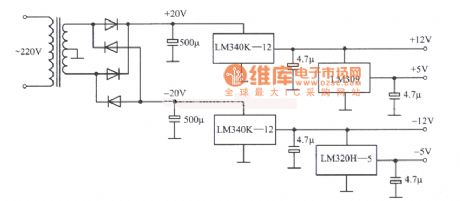 ±5V and ±l2V regulated power supply circuit composed of LM340K-12 LM309 LM320-5