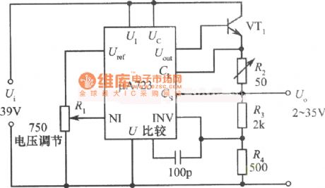 2 to 35V 10A adjustable regulated power supply circuit composed of μA723