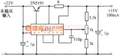 15V adjustable regulated power supply circuit composed of μA723