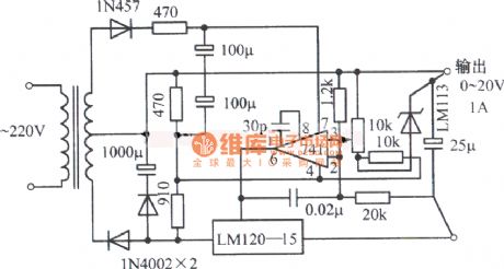 0 to 20V 1A adjustable regulated power supply circuit diagram