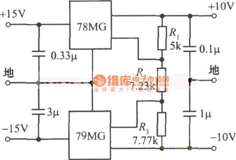 ± 1OV tracking regulated power supply circuit diagram