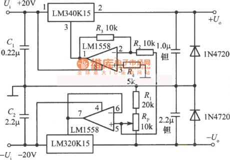 ±5 to ±l8V adjustable tracking regulated power supply circuit diagram