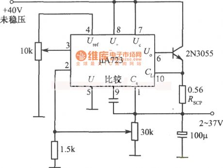 2～37V adjustable regulated power supply circuit composed of μA723