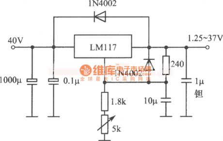 1.25 to 37V 1.5A adjustable regulated power supply circuit composed of LM117