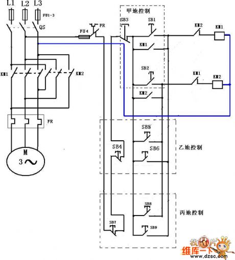 Three address control three phase motor positive inversion circuit diagram