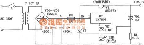 Low voltage 5A/12V DC power supply circuit diagram with overvoltage protection