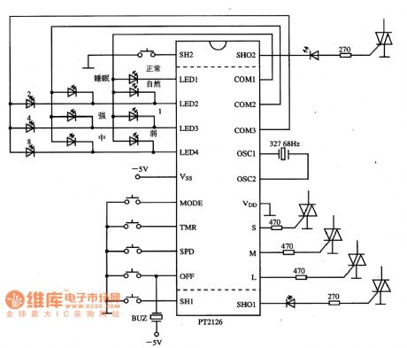 PT2126 fan monolithic microcomputer integrated circuit diagram