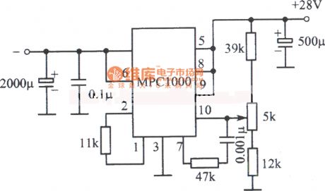 28V, 10A regulated power supply circuit diagram composed of MPC1000