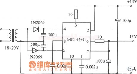 ± 15V symmetrical regulated power supply circuit diagram composed of LC1468G