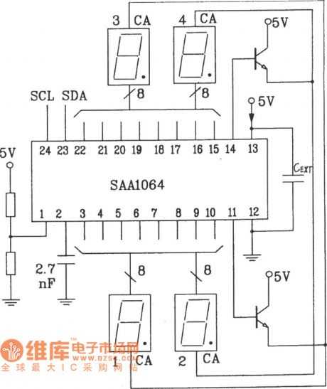 SAA1064--the dynamic drive connector diagram of serial I2C general LED display drive integrated circuit