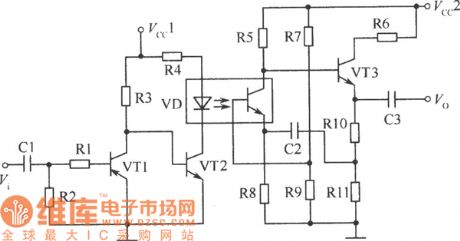 The typical application circuit of photoelectric couplers in audio amplifier circuits