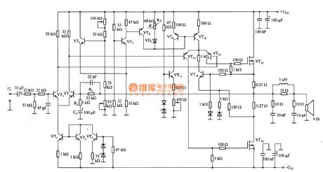 The audio frequency power amplifier with 40W to 60 W output power and formed by MOSFET