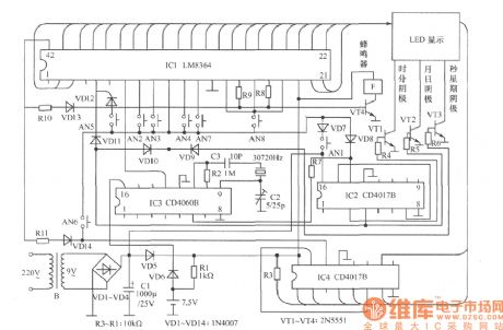 The digital display calendar clock circuit