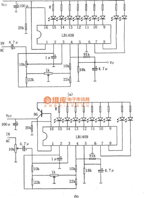 The 9-bit LED LEV displaying drive circuit of LB1409