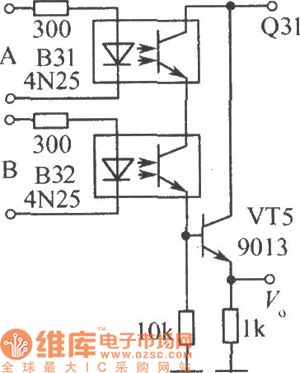 The AND gate logic circuit of photoelectric couplers