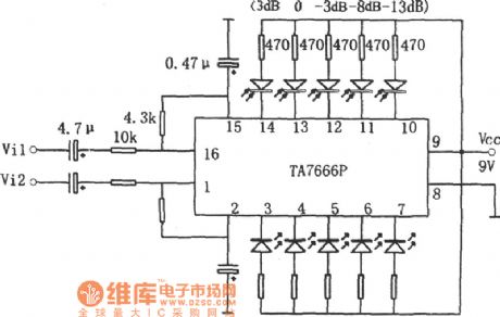 The LEV display drive circuit of the TA7666P dual-line 5-bit LED