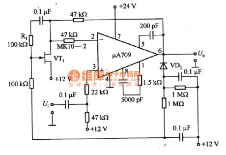 The circuit diagram of amplifier made up of μA709