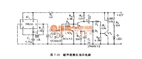 555 ultrasonic liquid level indicator circuit