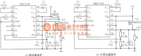 The simple external 5V input and 3.3V/10A output linear stabilizer circuit composed of MIC5158 (2007)