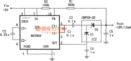 The inverting 4-time voltage DC/DC converting stable power supply consisting of MAX668