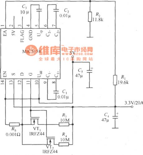 The large current output linear stabilizer circuit composed of many MOSFET pipes in parallel connection