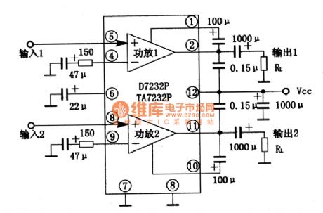 TA7232P dual audio power amplifition integrated circuit