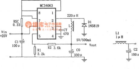 The step-down switching power supply made of MC34063