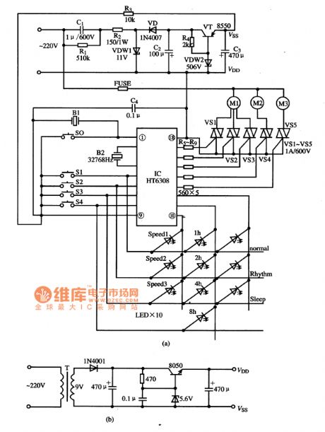 HT6308 Integrated Circuit Typical Application Circuit