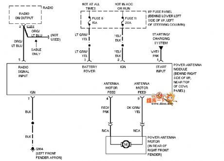 Mazda 95TAURUS power antenna circuit